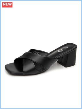Women's Square Open Toe Low Block Heel Sandals Cross Strap Slip On Mules